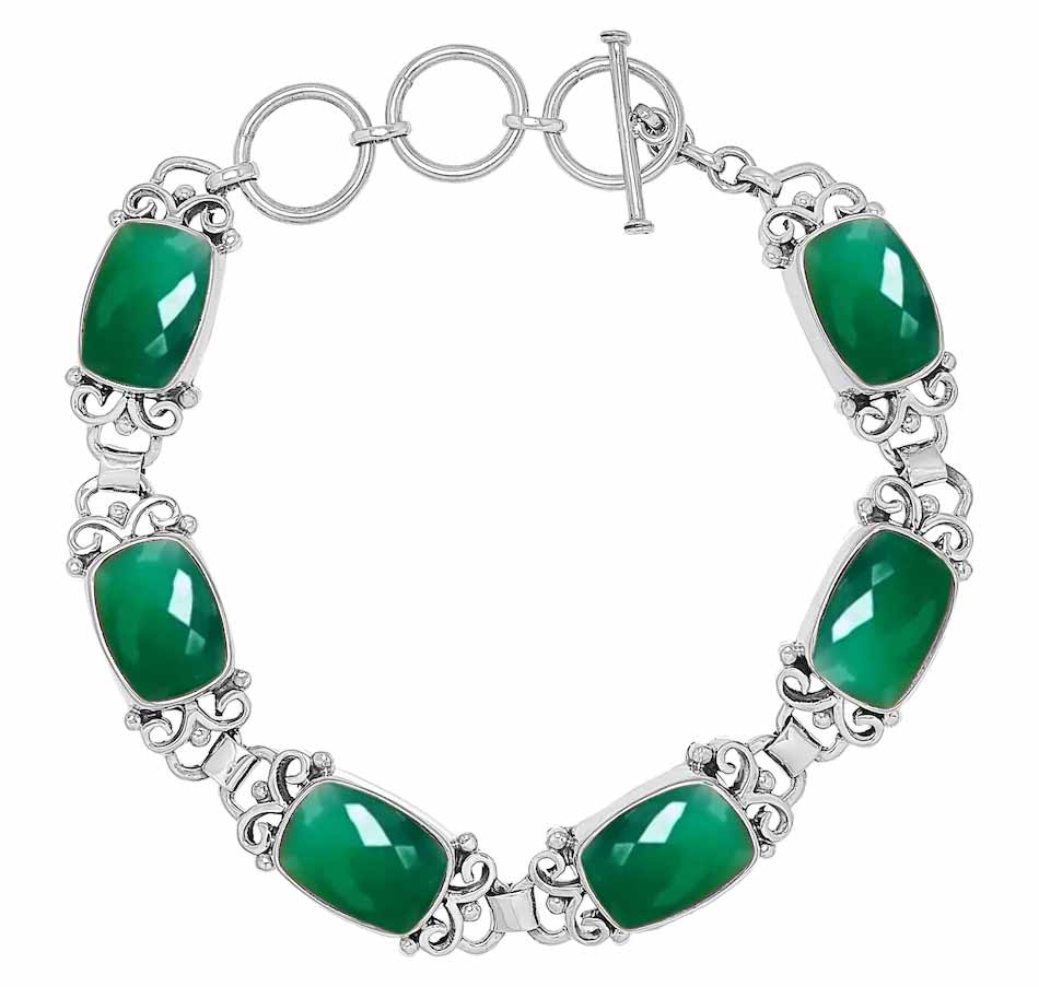 Green Onyx Rectangular Cushion Cut Gemstone Link Bracelet