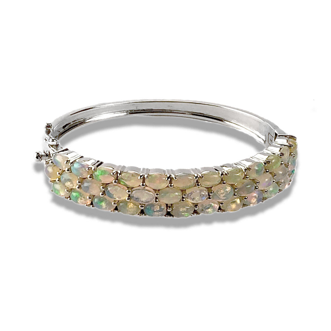 Cabochon Ethiopian Opal Gemstone Hinged Bracelet