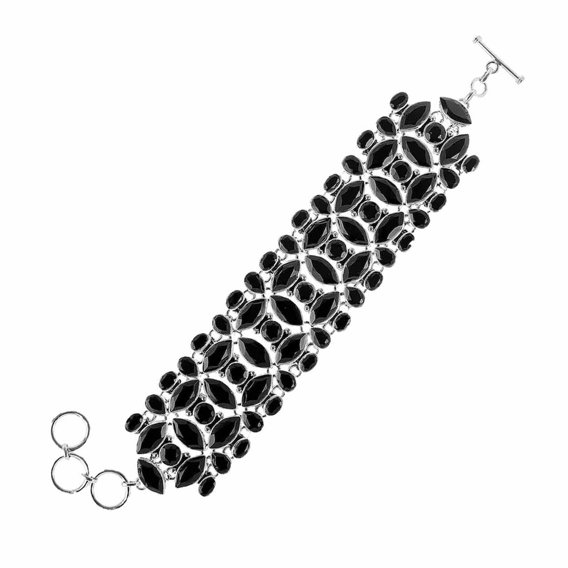 Faceted Black Spinel Multi Gemstone Mosaic Bracelet