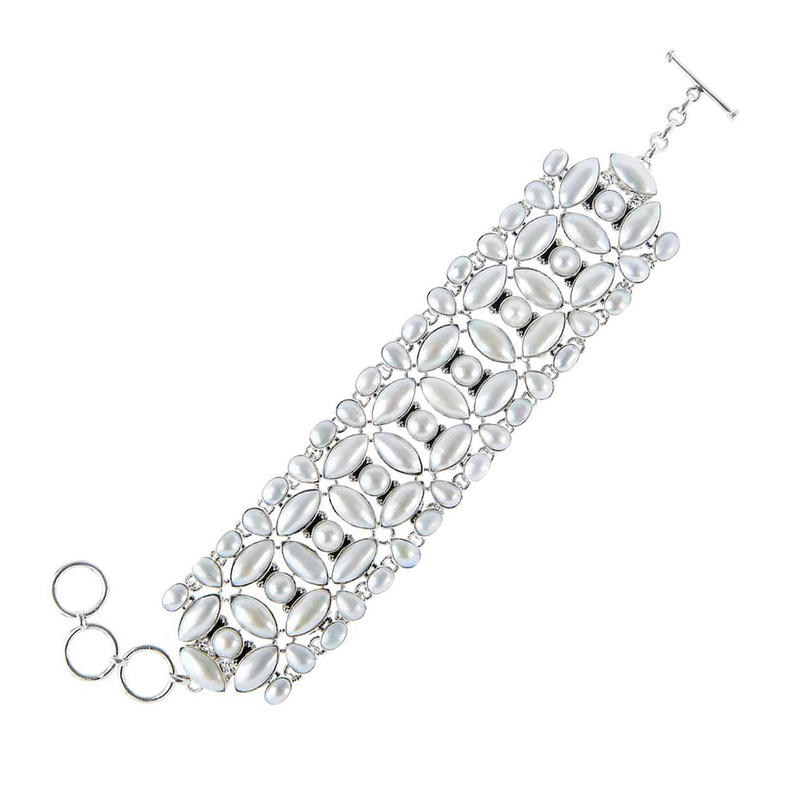 Freshwater Pearl Multi Gemstone Mosaic Bracelet