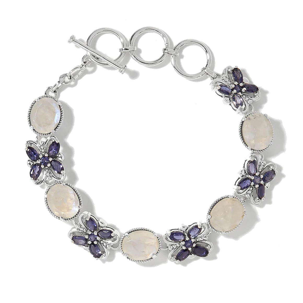 Rainbow Moonstone Faceted and Iolite Link Bracelet