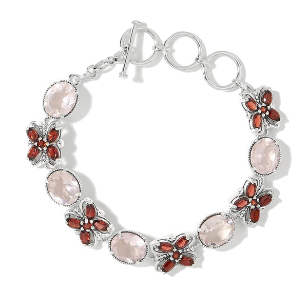 Rose Quartz Faceted and Garnet Link Bracelet