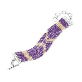 Amethyst and Citrine Gemstone Bead Bracelet - Diamond Pattern Findings