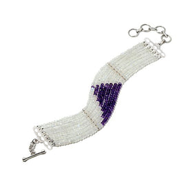 Rainbow Moonstone and Amethyst Gemstone Bead Bracelet - Diamond Pattern Findings