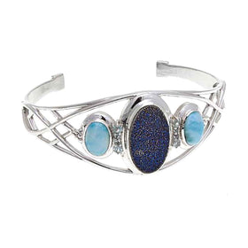 Blue Drusy, Larimar and Blue Topaz Cuff Bracelet