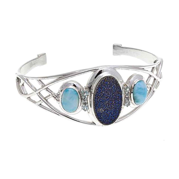 Blue Drusy, Larimar and Blue Topaz Cuff Bracelet