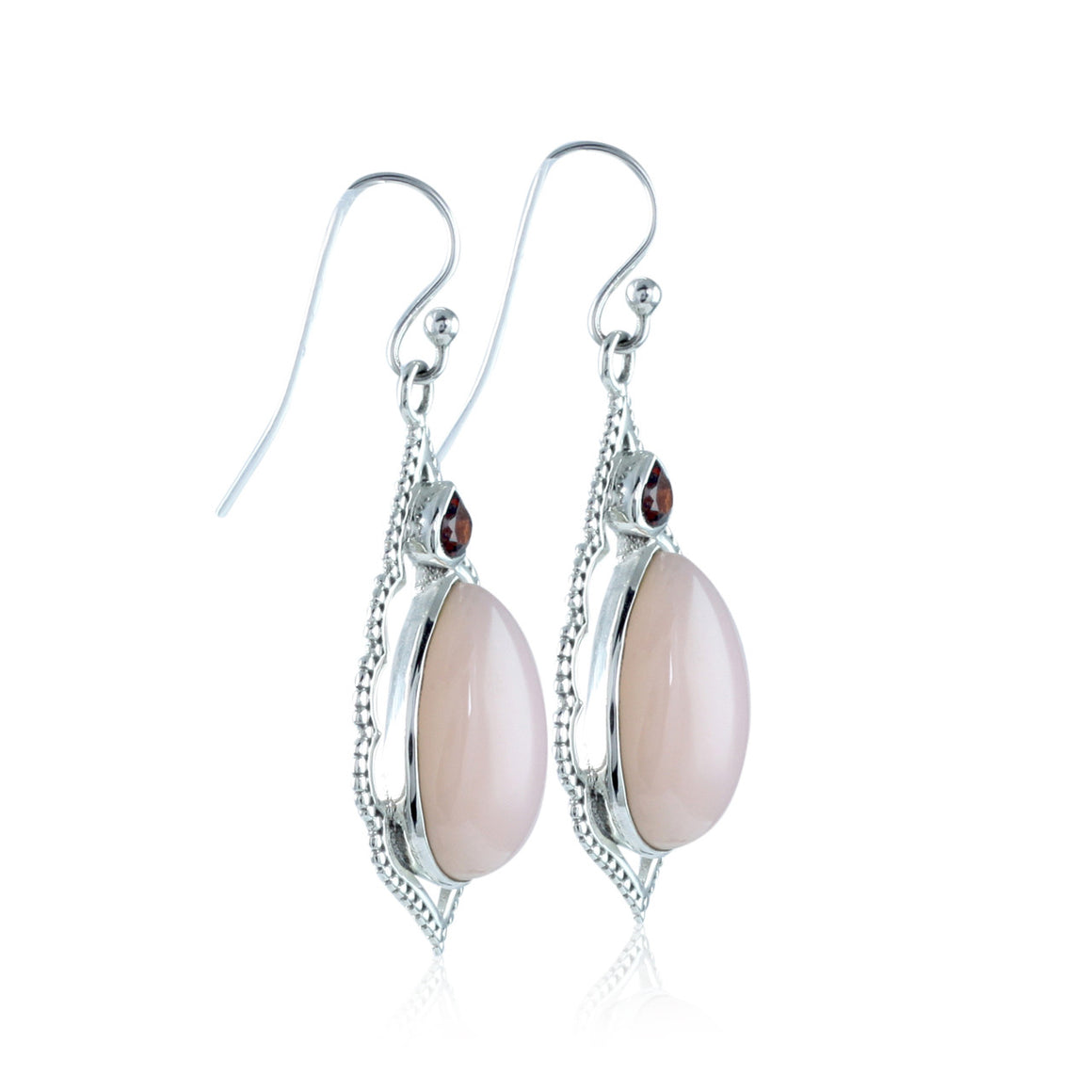 Pink Chalcedony and Garnet Earrings
