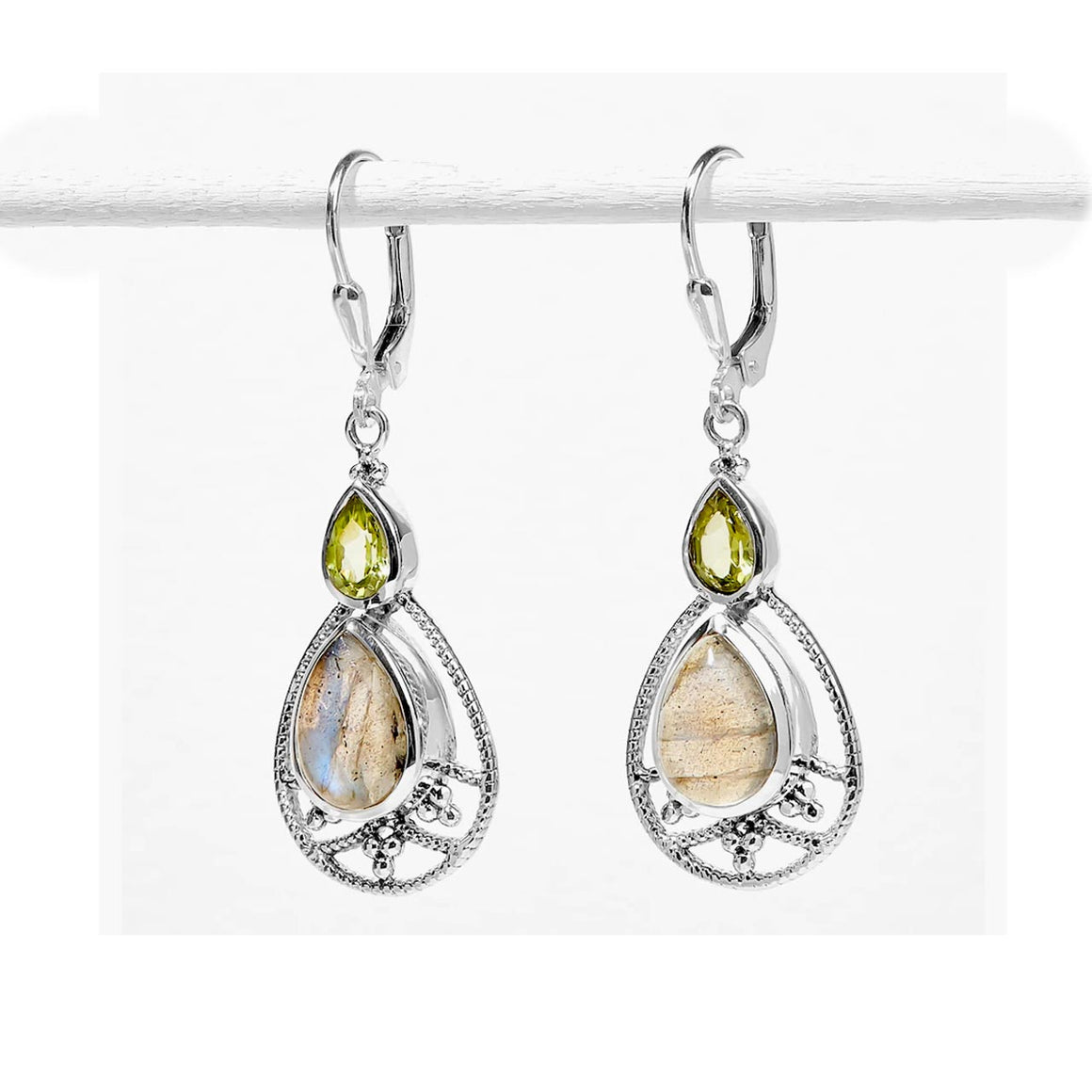 Labradorite and Peridot Leverback Earrings