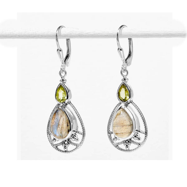 Labradorite and Peridot Leverback Earrings
