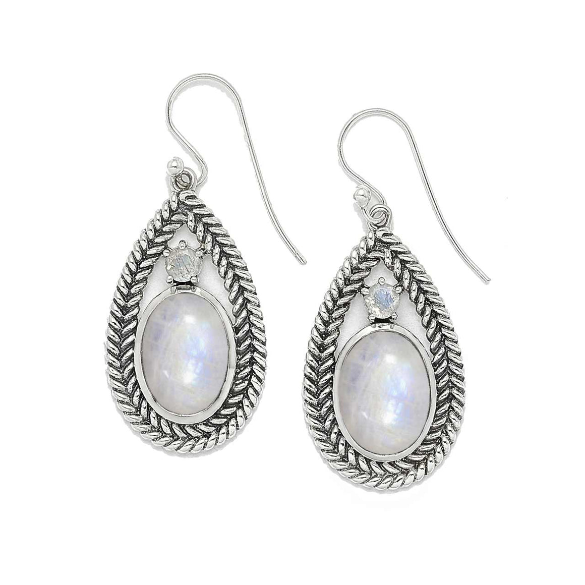 Rainbow Moonstone and Braided Silver Earrings