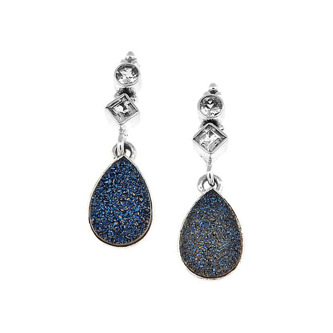 Blue Drusy and Blue Topaz Earrings