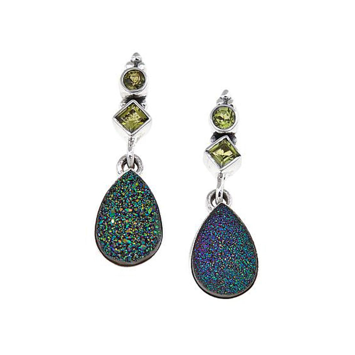 Green Drusy with Peridot Earrings