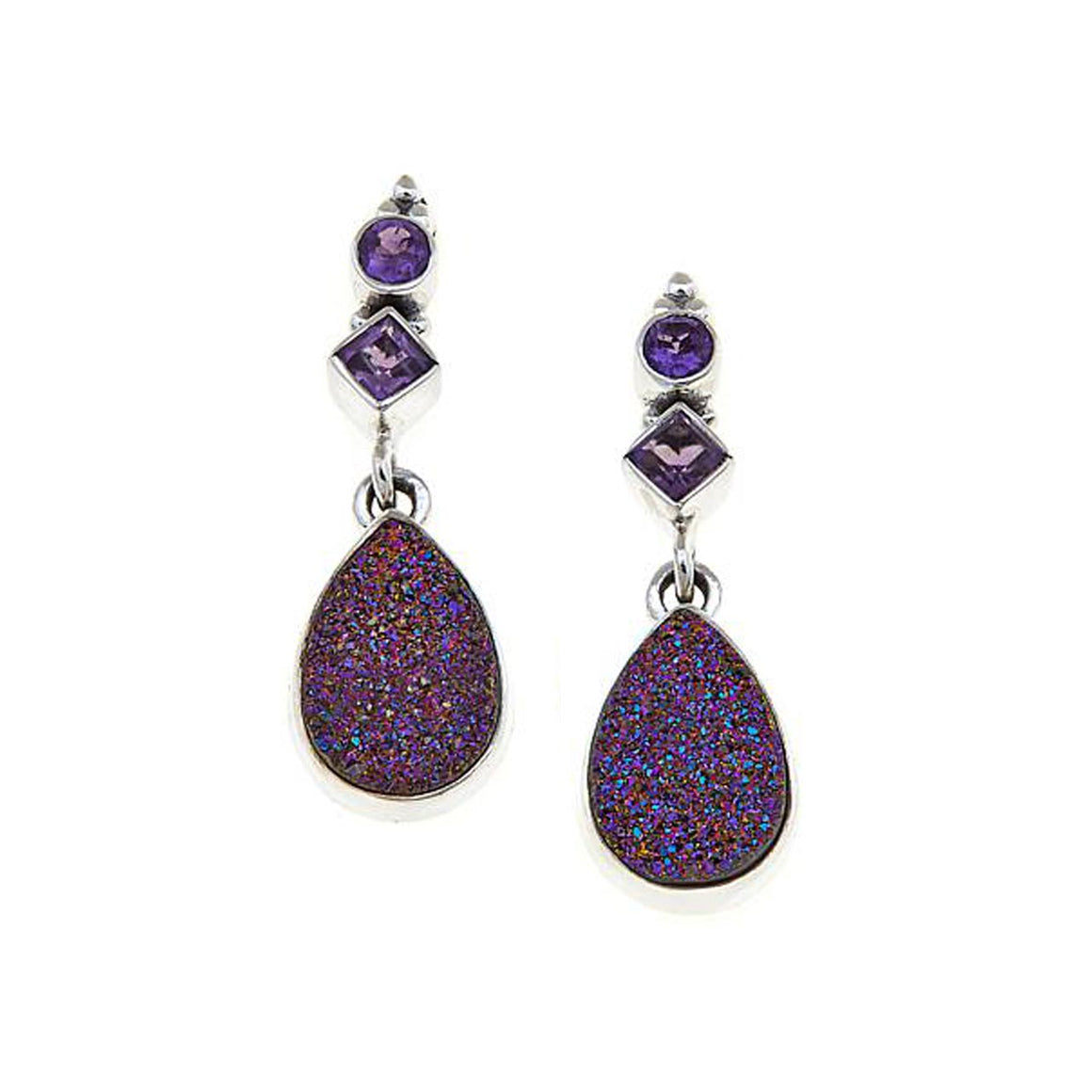 Purple Drusy with Amethyst Earrings