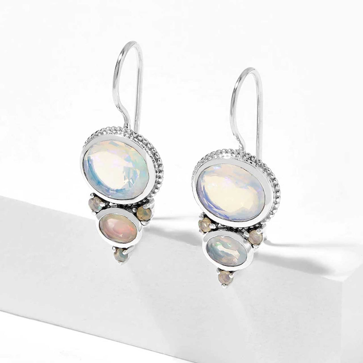 Ethiopian Opal Oval Drop Earrings