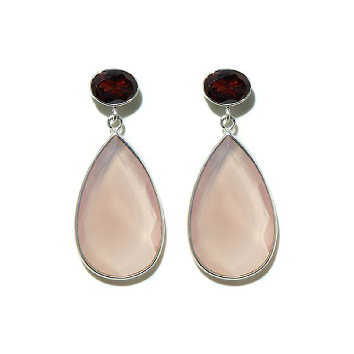 Pink Chalcedony & Garnet Drop Earrings