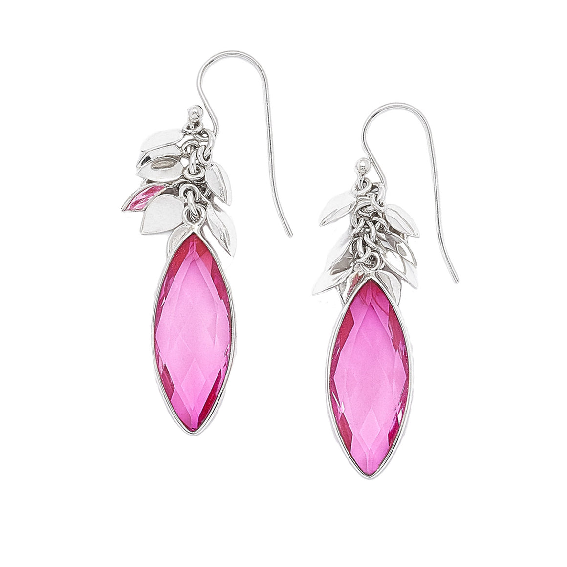 Pink Quartz and Silver Leaf Earrings