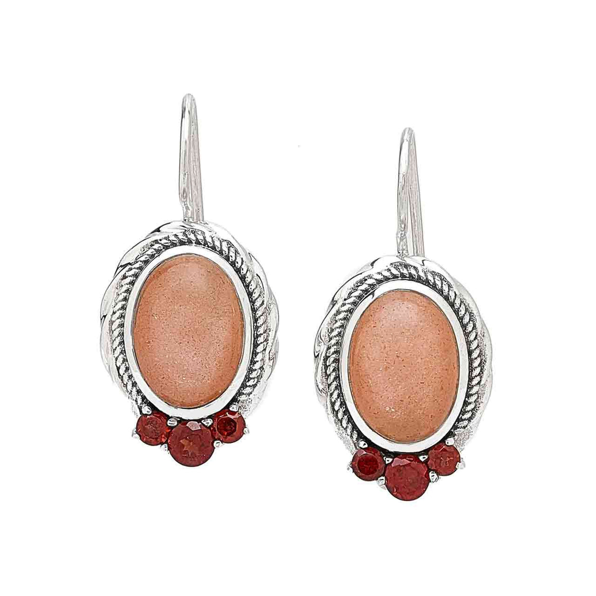 Peach Moonstone and Garnet Earrings
