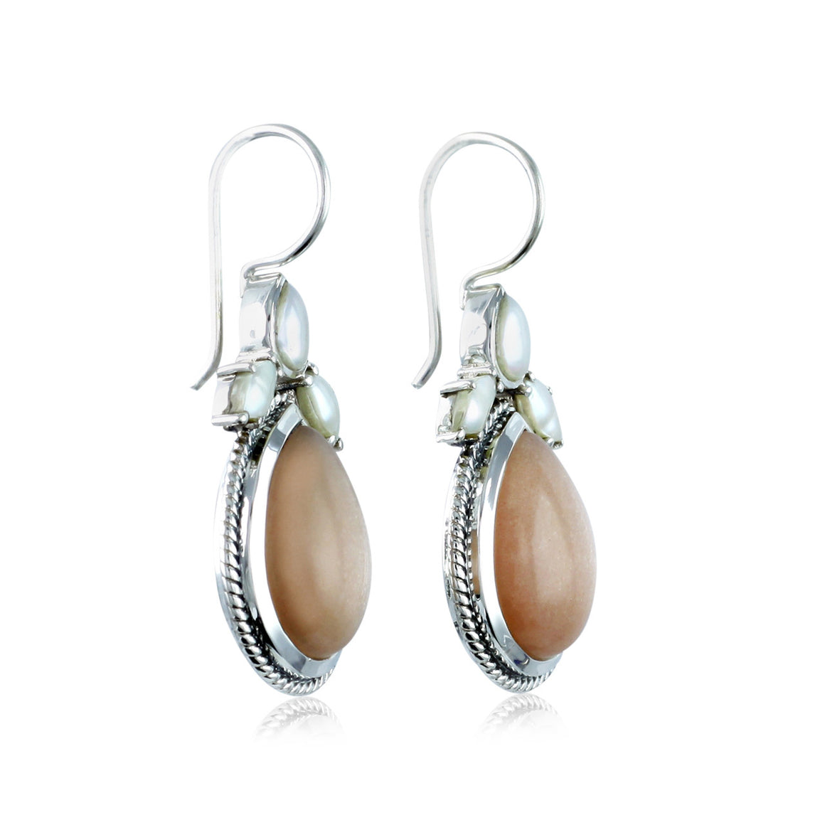 Peach Moonstone and White Pearl Earrings
