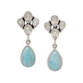 Larimar and Rainbow Moonstone Earrings