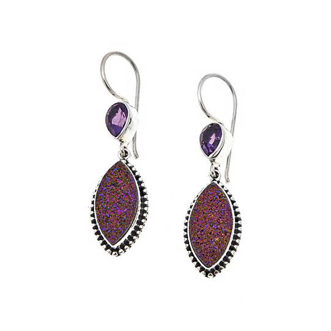 Purple Drusy and Amethyst Earrings
