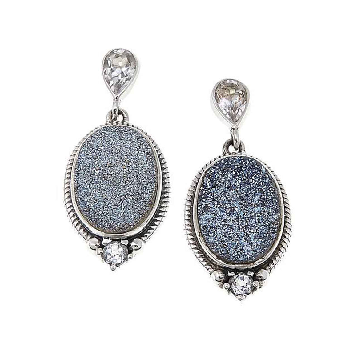 Carribean Blue Drusy and White Topaz Earrings