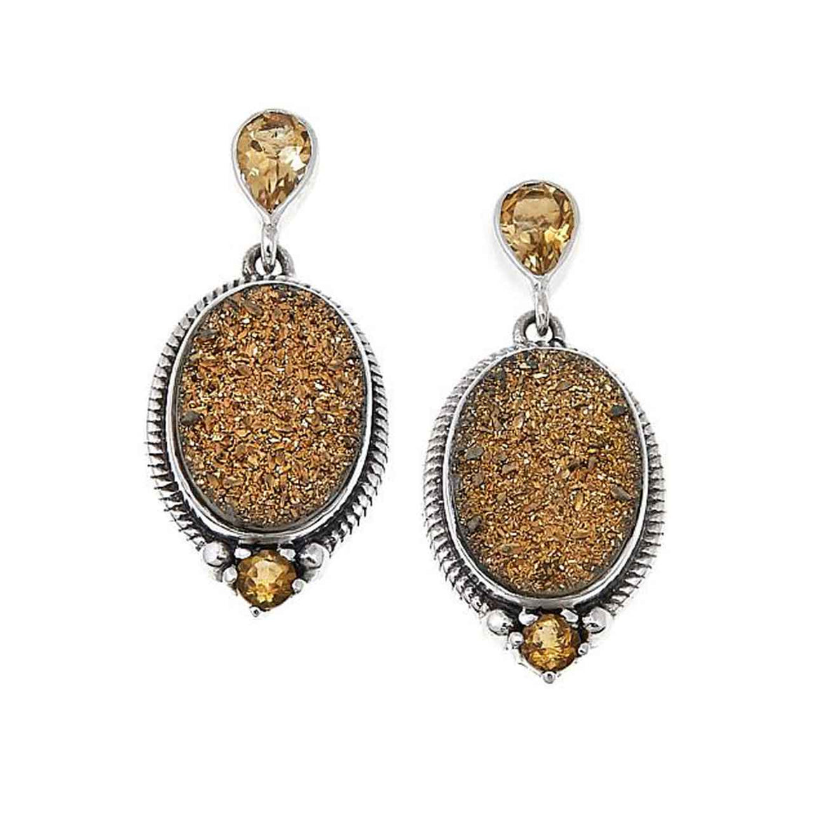 Gold Drusy with Citrine Earrings