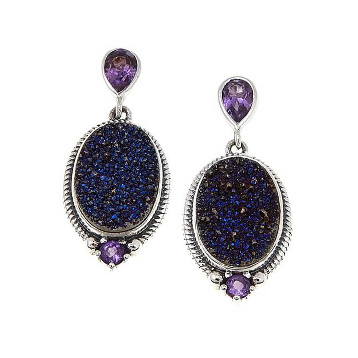 Purple Drusy with Amethyst Earrings