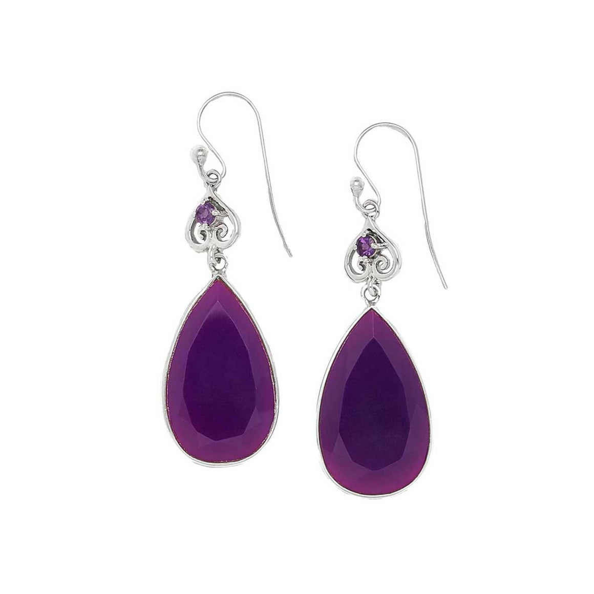 Mauve Chalcedony and Amethyst Drop Earrings