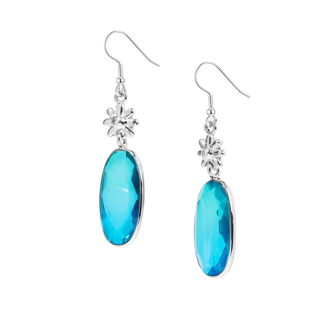 Blue Bicoloured Quartz with Flower Detail Earrings