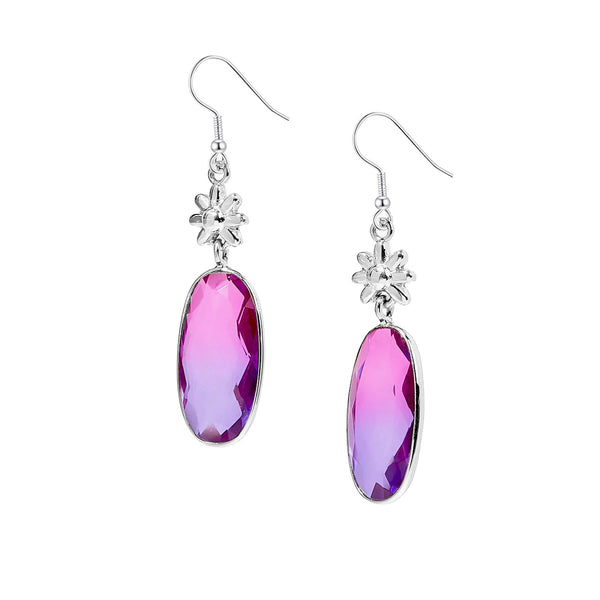 Pink Bicoloured Quartz with Flower Detail Earrings