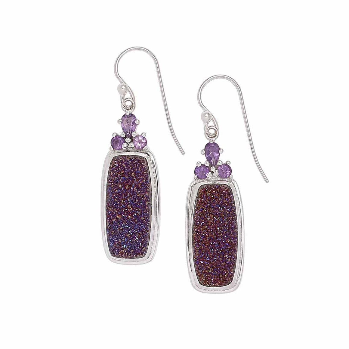 Purple Drusy and Amethyst Drop Earrings