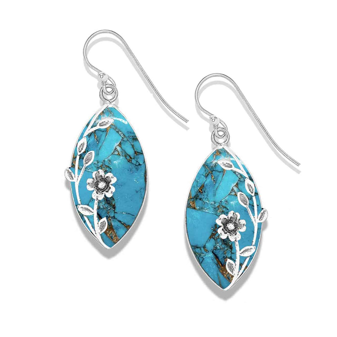 Mohave Turquoise with Sterling Silver Flower Earrings