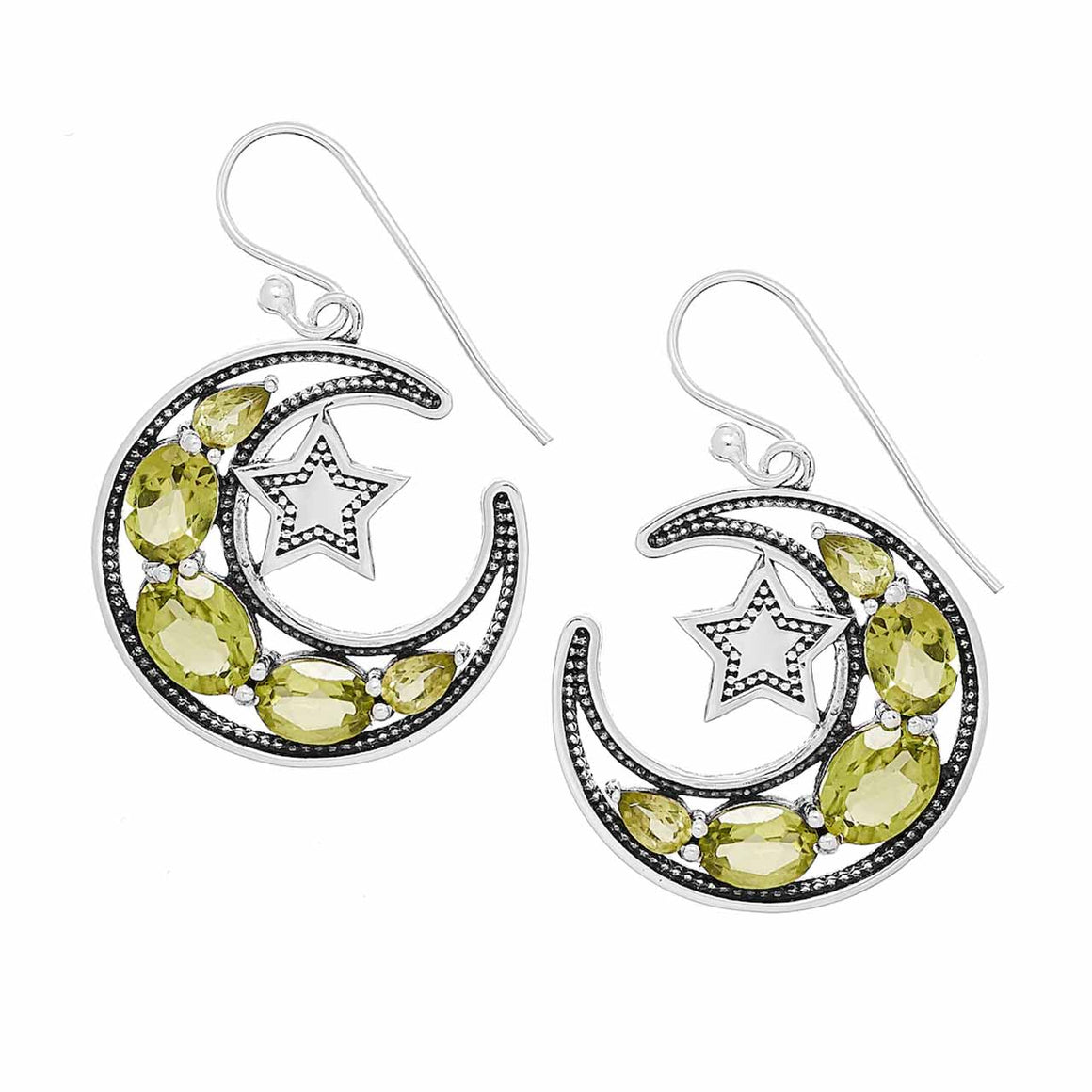 Peridot Moon & Star Gemstone Earrings