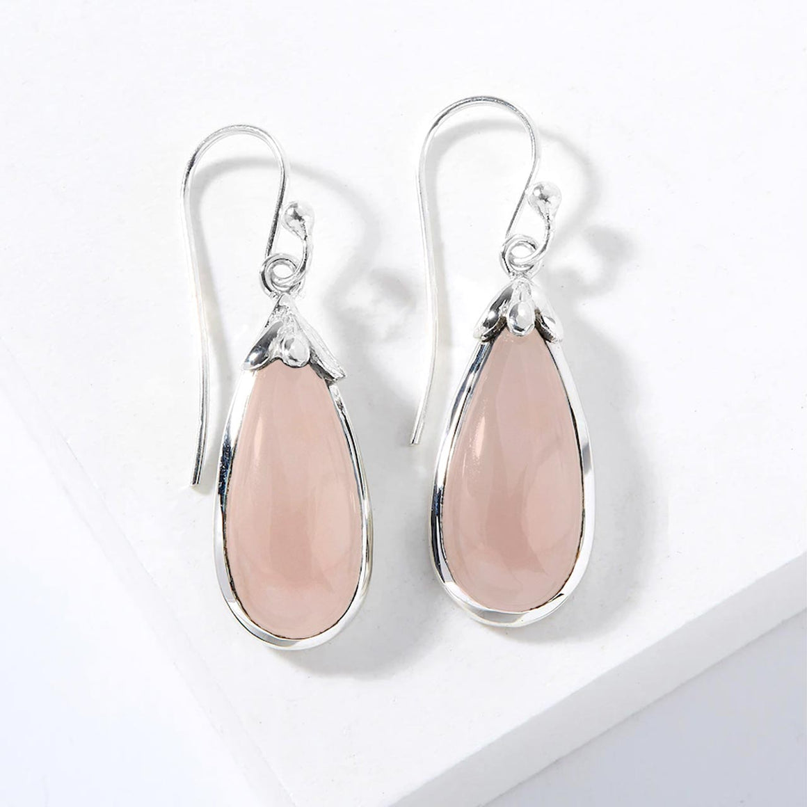 Pink Chalcedony Teardrop Earrings