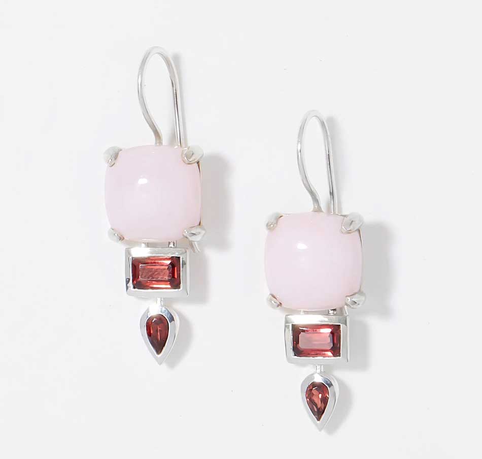 Pink Opal and Garnet Drop Earrings