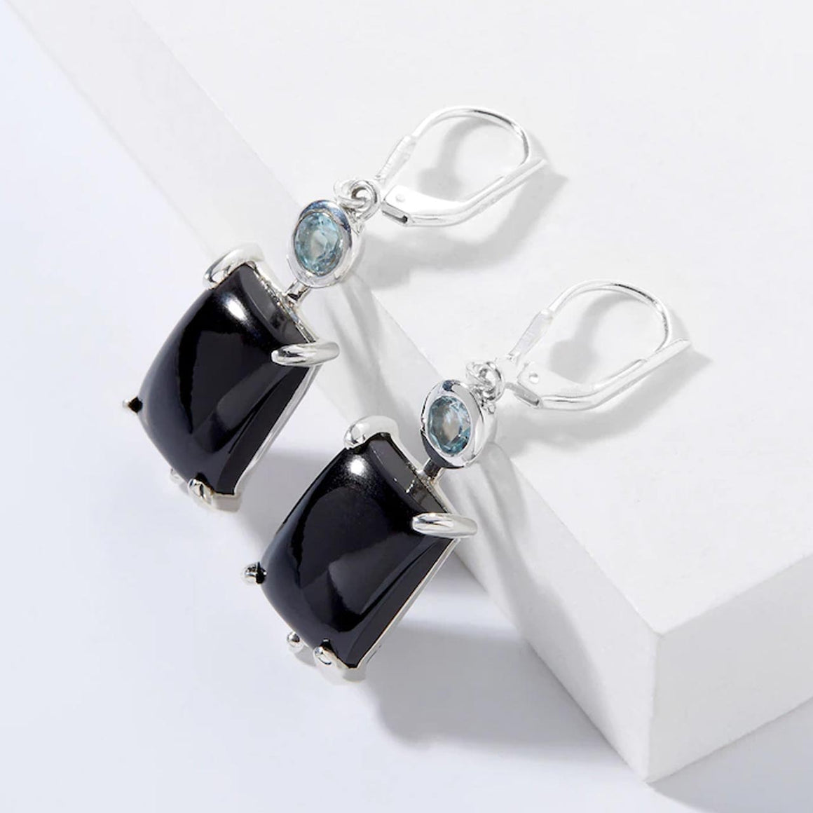 Black Spinel & Blue Topaz Earrings