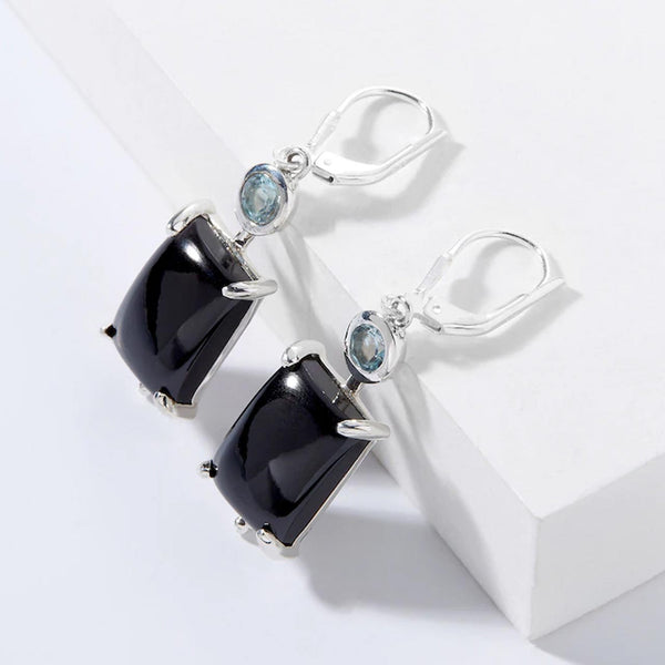 Black Spinel & Blue Topaz Earrings