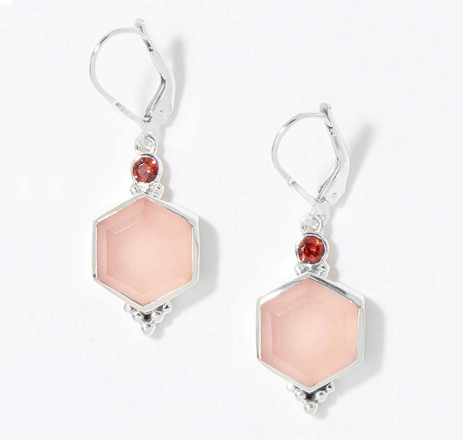 Pink Chalcedony and Garnet Drop Earrings