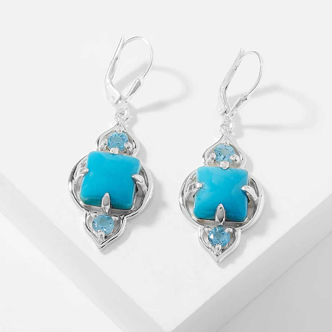 Sleeping Beauty Turquoise and Swiss Blue Topaz Earrings