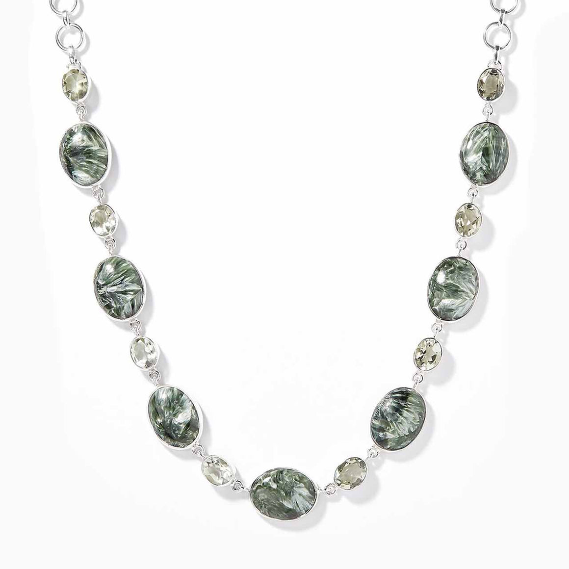 Seraphinite and Green Amethyst Gemstone Necklace