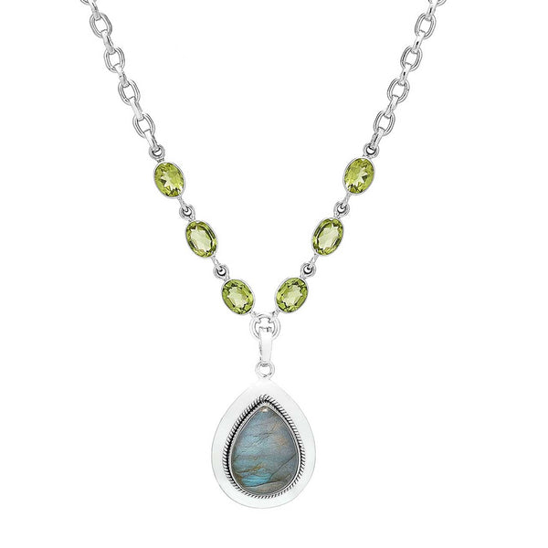 Labradorite Enhancer Pendant & Peridot Gemstone Necklace