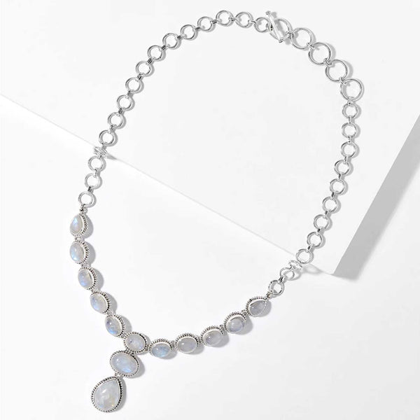 Rainbow Moonstone Gemstone Drop Necklace