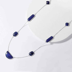 Checkerboard Cut Faceted Lapis Gemstone Necklace