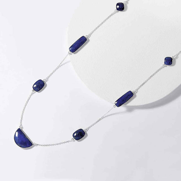 Checkerboard Cut Faceted Lapis Gemstone Necklace