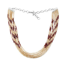 Citrine and Garnet Gemstone Bead Necklace - Diamond Pattern Findings