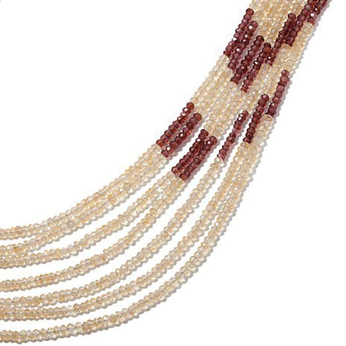 Citrine and Garnet Gemstone Bead Necklace - Diamond Pattern Findings