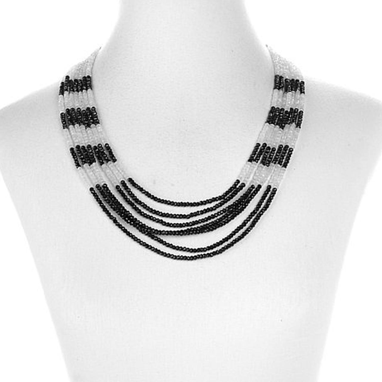 Rainbow Moonstone and Black Spinel Gemstone Bead Necklace Diamond Pattern Findings