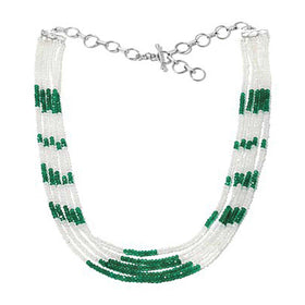 Rainbow Moonstone and Green Onyx Gemstone Bead Necklace - Diamond Pattern Findings