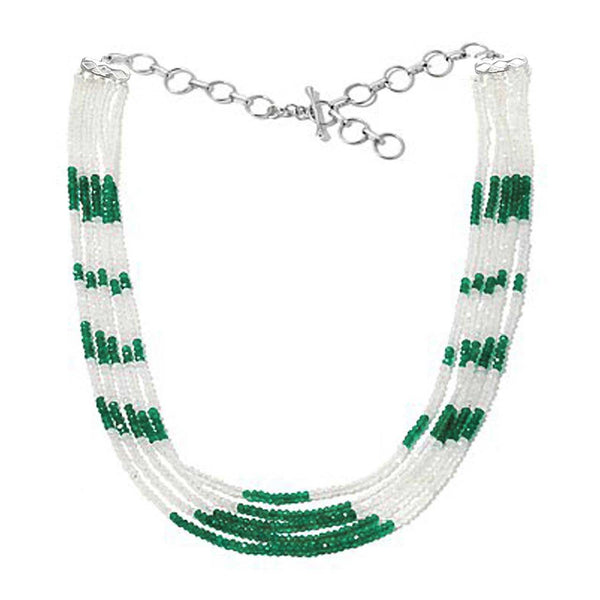 Rainbow Moonstone and Green Onyx Gemstone Bead Necklace - Diamond Pattern Findings