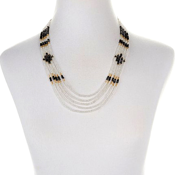 Rainbow Moonstone, Black Spinel, and Citrine Gemstone Bead Necklace